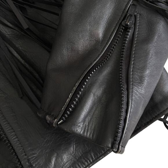 VTG Leather Fringe Rose Jacket Western Biker Boho Rockabilly Cowgirl Rodeo Blck - Picture 12 of 13